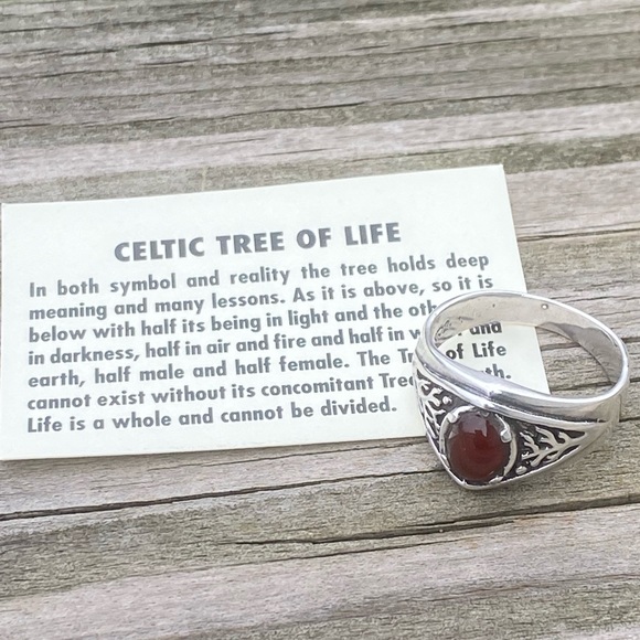 Celtic Tree of Life Ring .925 Sterling Silver w/ Genuine Carnelian made in USA - Picture 3 of 16